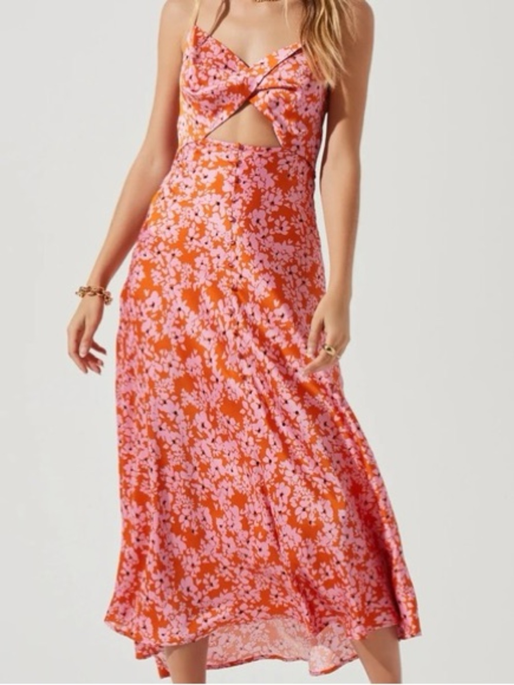 ASTR Farida Floral Cutout Midi Dress